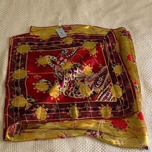 ESMA 100% Silk Luxury Floral Paisley Scarf in Red and Gold